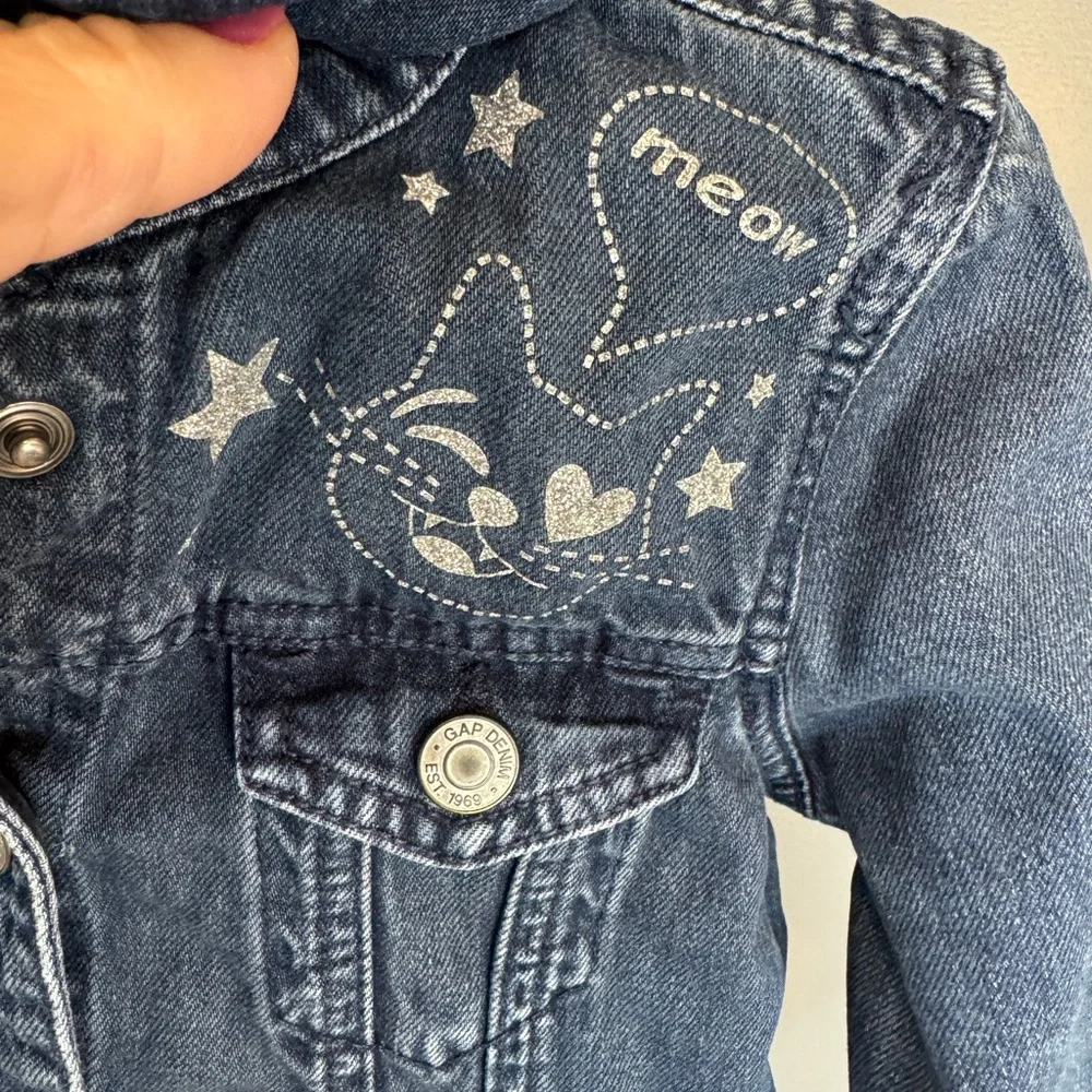 GAP Kids Star‎ Denim Jacket XS 4-5 Shooting Star Peace Sign Dark Indigo